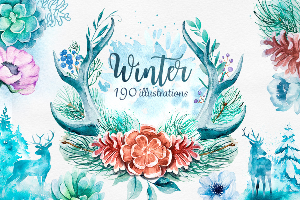 Winter. Watercolor collection., a Decorative Illustration by AlexGreenArt (Photo 1 of 11)