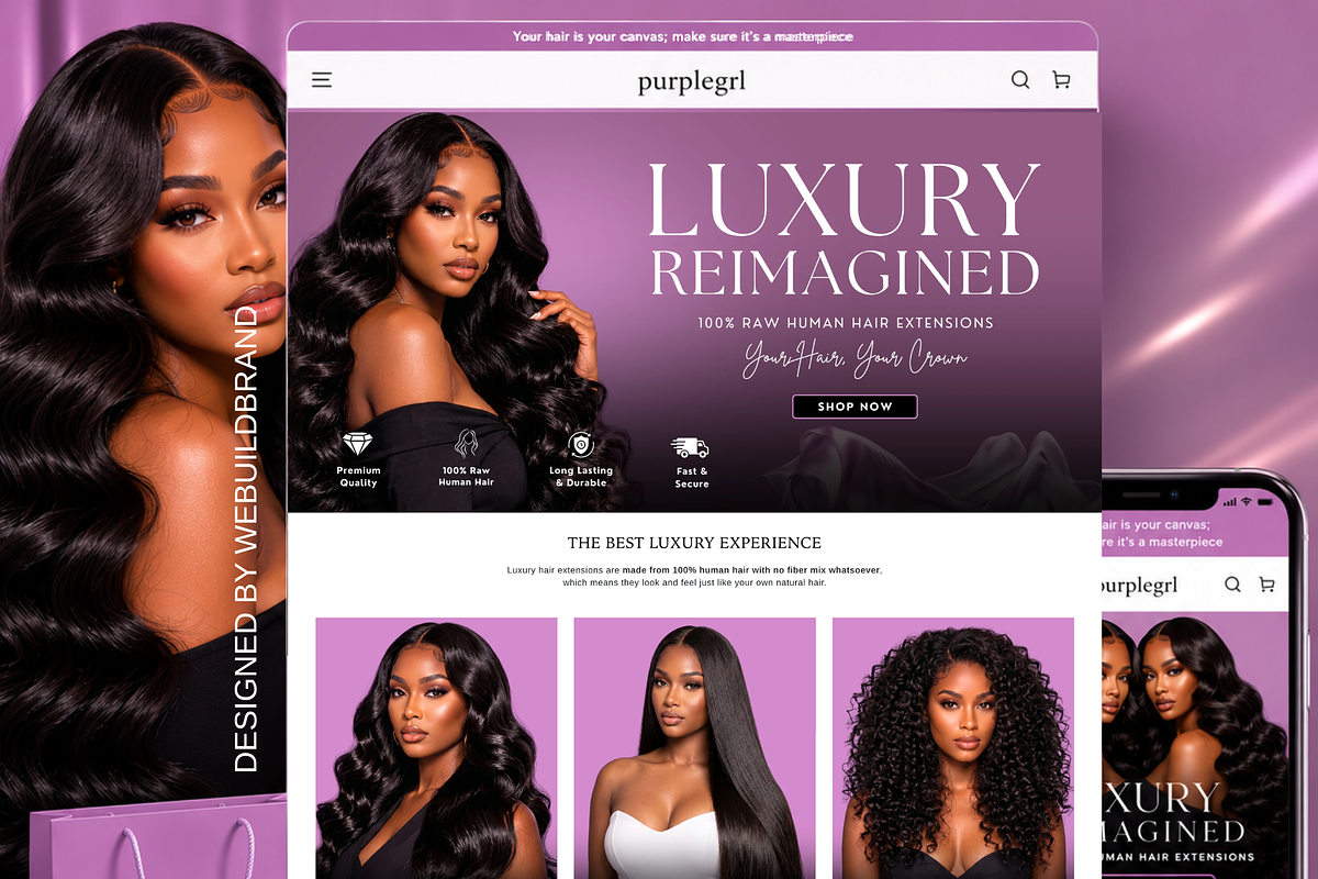 Hair website theme with banners, a Shopify Template by WeBuildBrand (Photo 1 of 6)