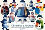 Christmas Snowman Clipart, an Illustration by DreamCafeArt (Thumbnail 1 of 6)
