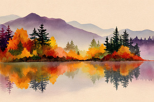 Autumnal lake reflection serene land, a Photo by Pixeness Studio