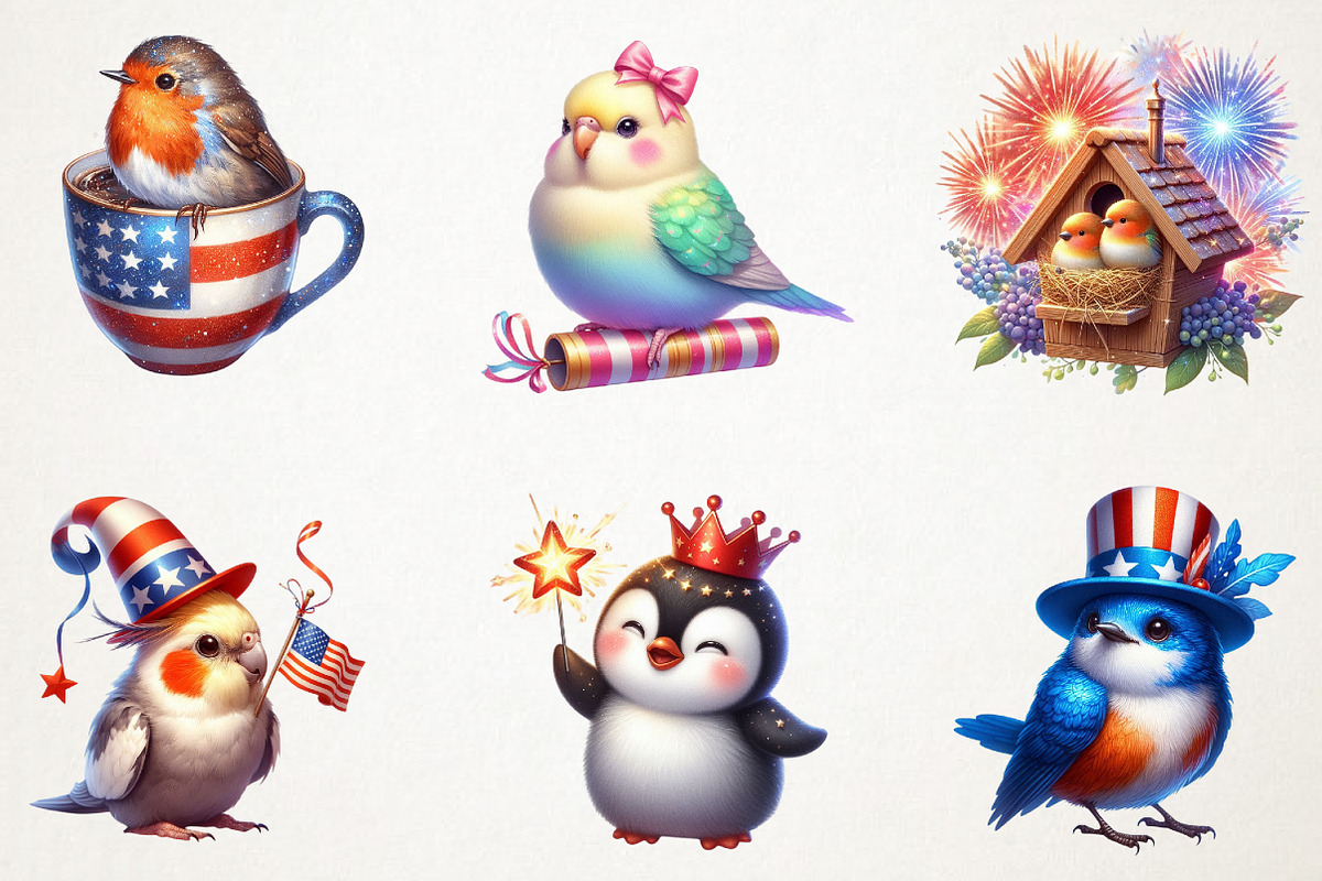 4th Of July Birds Sublimation Clipar, an Animal Illustration by RobertsArt (Photo 2 of 7)
