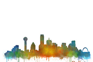 Dallas City Skyline V02 Watercolor
