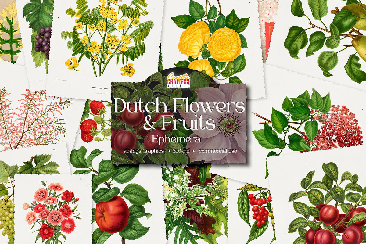 Vintage Flowers & Fruits Ephemera, a Graphic by Craftsy Crafters (Photo 1 of 6)