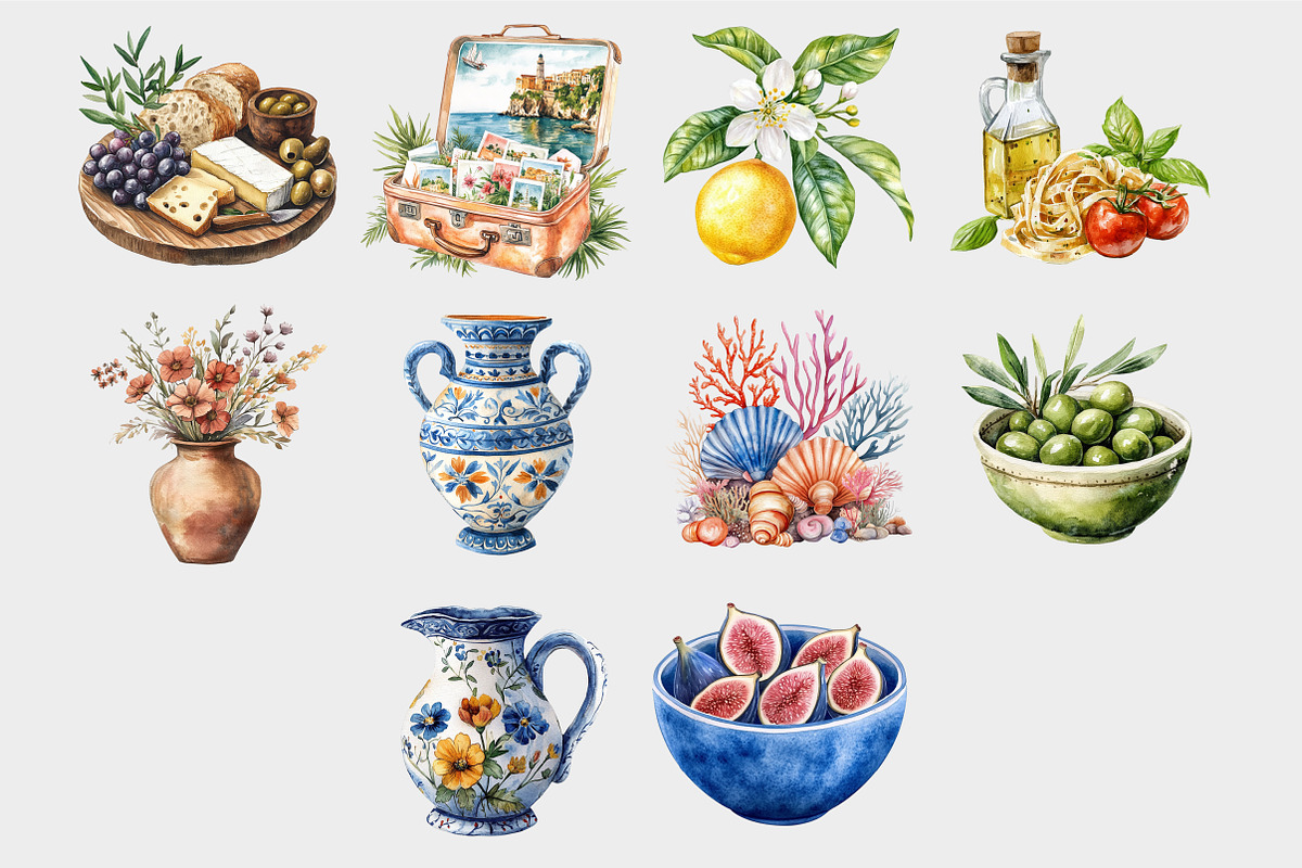 Watercolor Mediterranean Clipart, a Seasonal Illustration by Design Market (Photo 5 of 5)