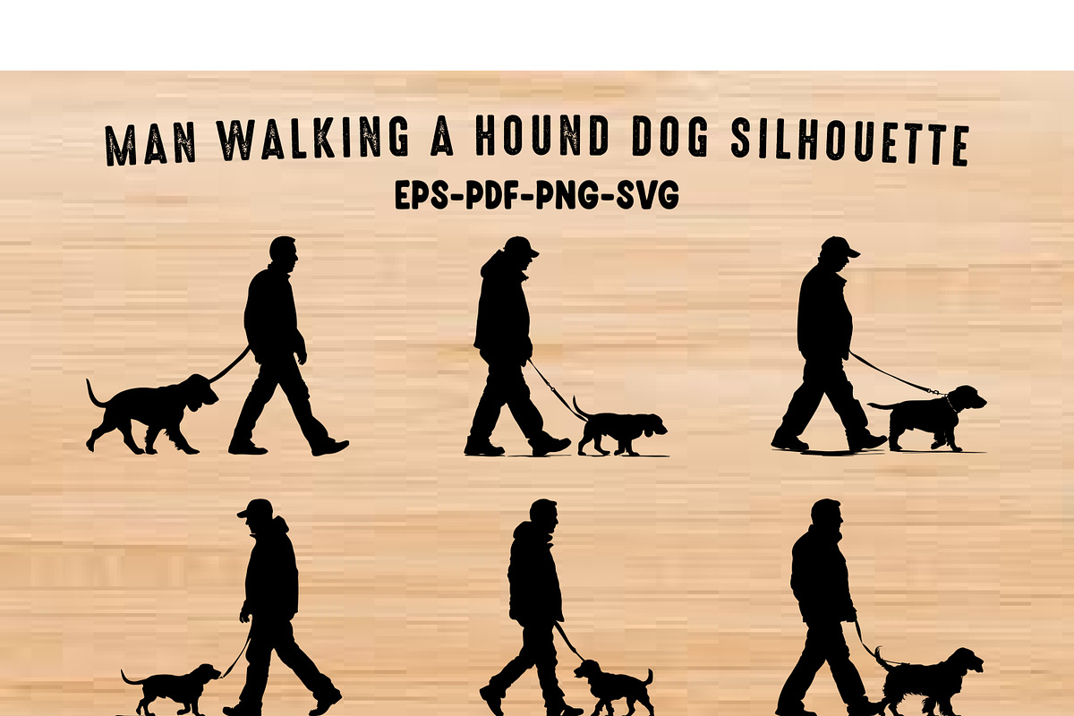 Man Walking a Basset Hound SVG Set, a Person Illustration by Gfx Expert Team (Photo 1 of 3)