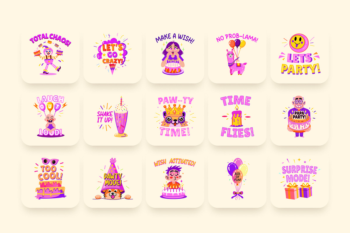 Birthday Sticker Set, an Emoji Icon by Brickclay (Photo 5 of 8)