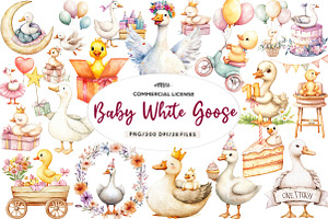 Watercolor Baby White Goose Birthday, an Illustration by CreationArt