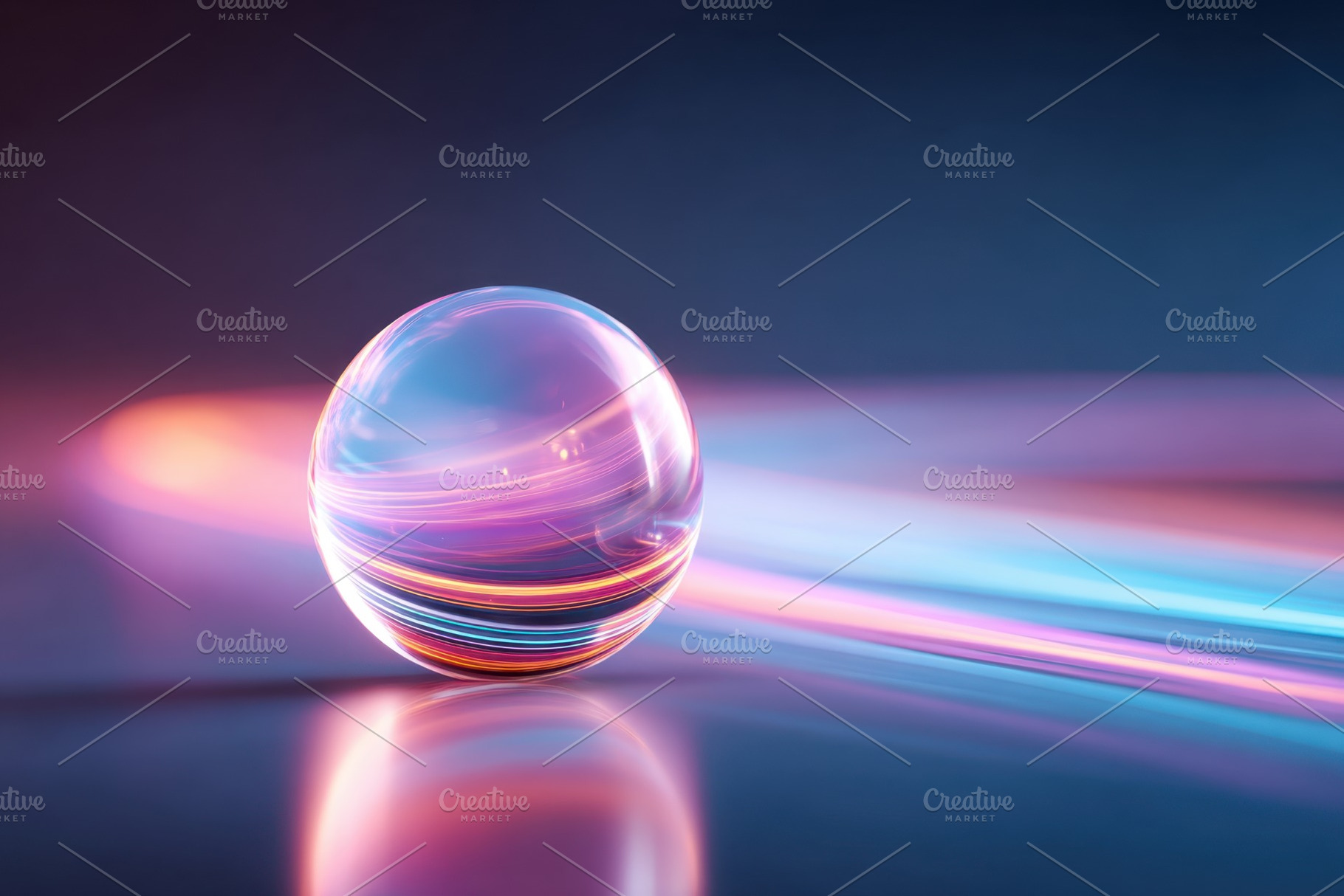 Colorful light trails reflected in a glass sphere, an Abstract Photo by AlyaAnd