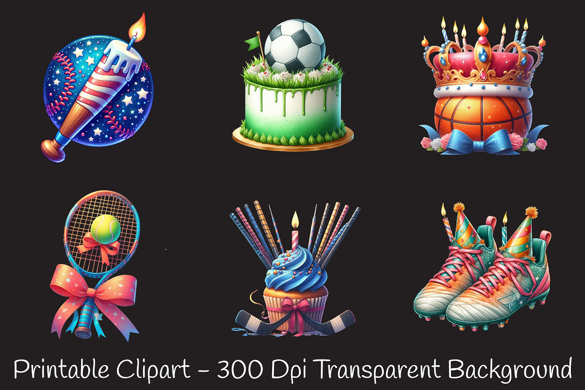 Sports Birthday Watercolor Clipart, an Illustration by RobertsArt (Photo 2 of 8)