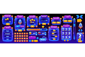 Space game interface, galaxy menu, an Illustration by Vector Tradition