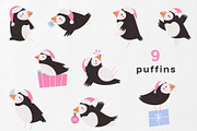 Christmas Puffins Clipart & Patterns, an Animal Illustration by danceyourlife (Thumbnail 4 of 7)