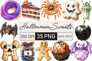 Watercolor Halloween Sweets Clipart, an Illustration by Black Bird Studio