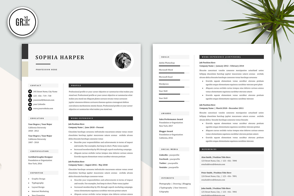 Resume CV Template for Word, a Resume Template by GResume (Photo 3 of 7)
