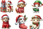 Cute Christmas Farm Animals Clipart, an Illustration by CraftArtStudio (Thumbnail 3 of 6)