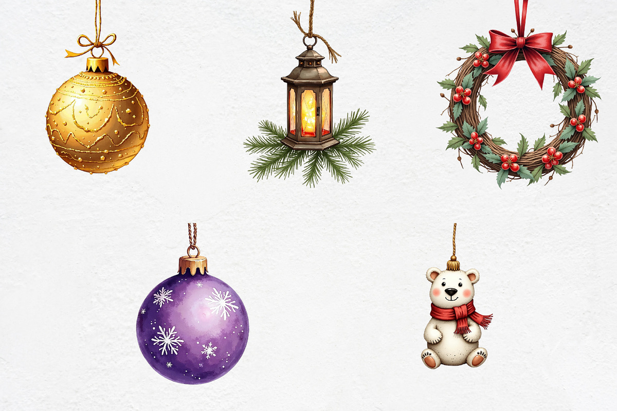 Watercolor Christmas Ornament Clipar, an Illustration by CrexoraLab (Photo 2 of 5)