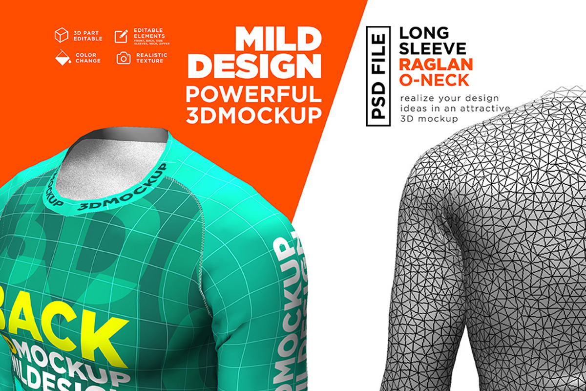 Raglan T-Shirt - 3D Mockup (Long), a Shirt Mockup by Mildstudio (Photo 6 of 7)