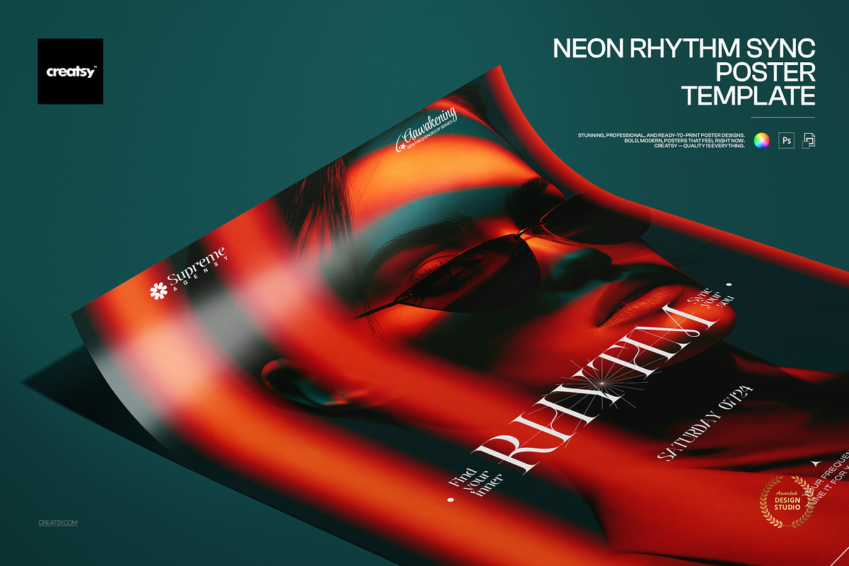 Neon Rhythm Sync Poster Template, a Poster Template by creatsy5 (Photo 1 of 4)