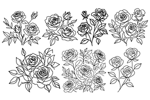 Roses continuous line art bundle