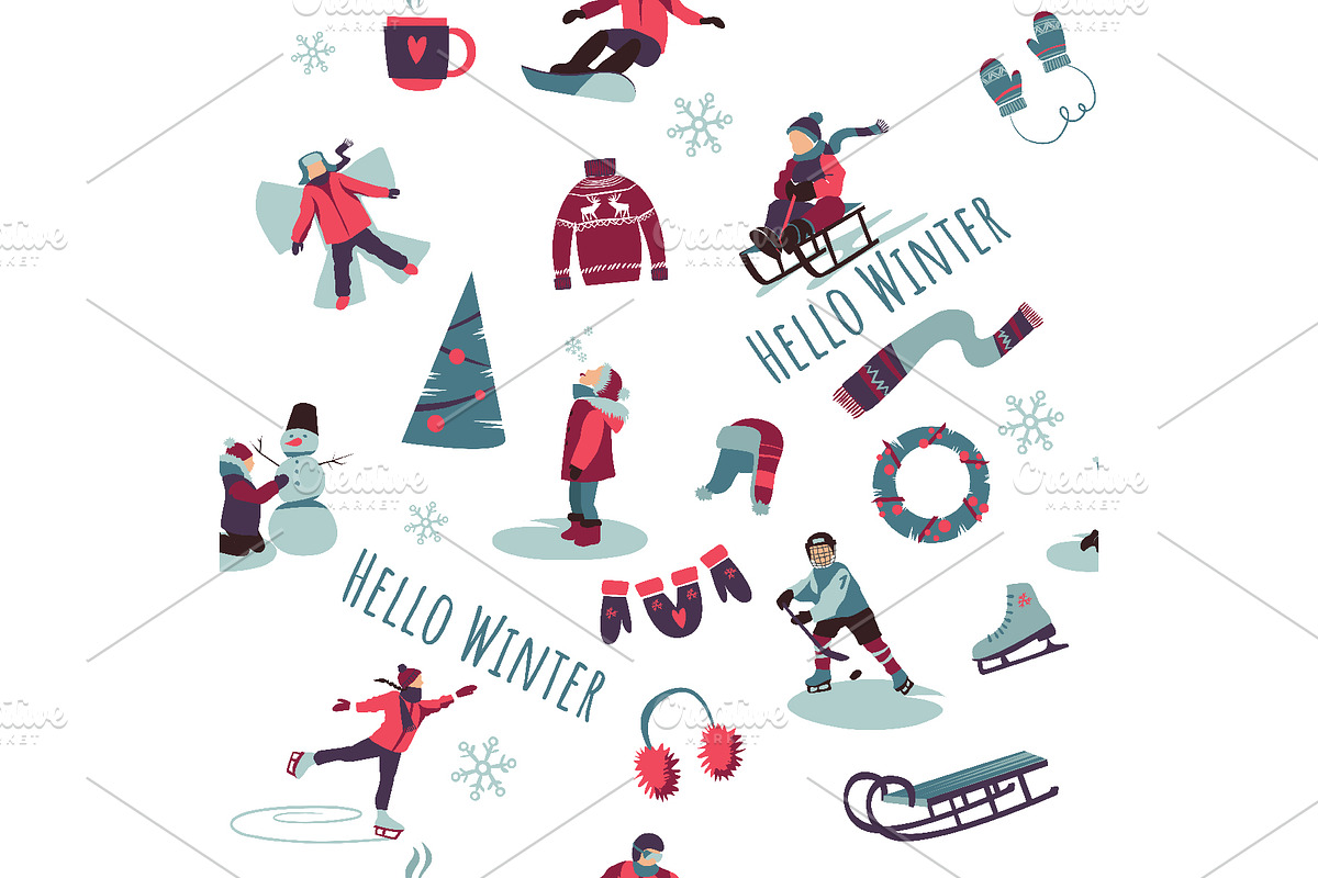 Winter Activities Vector Set, a Seasonal Illustration by Zonda (Photo 11 of 13)