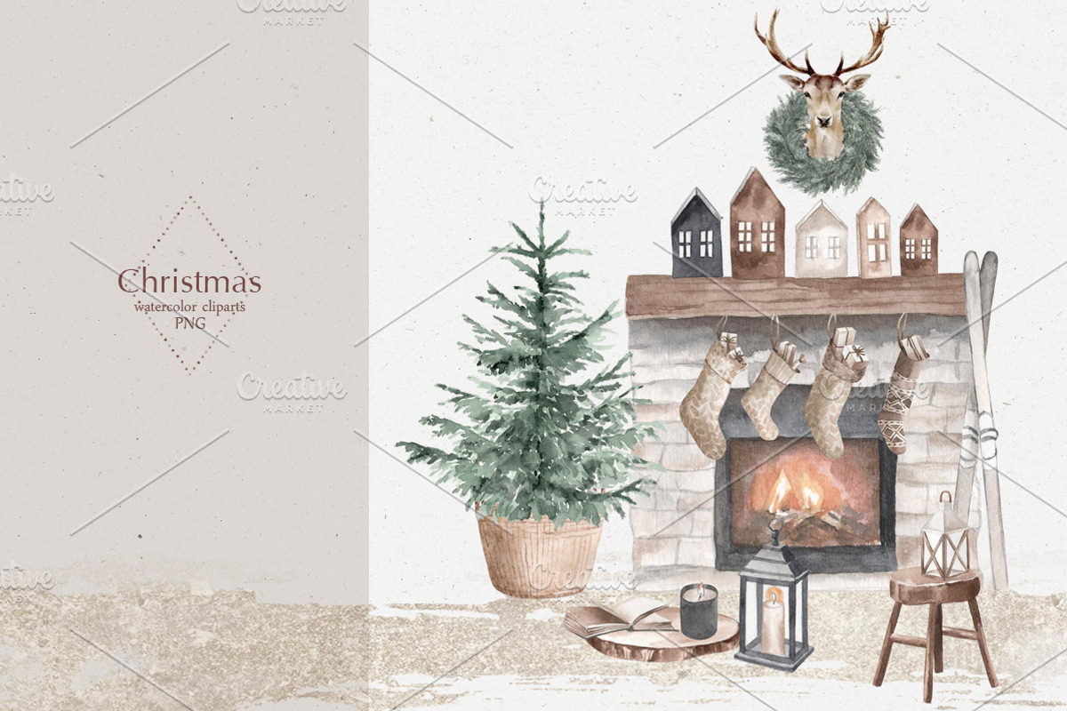 Christmas watercolor decor clipart, an Animal Illustration by Colibri Watercolor (Photo 3 of 13)