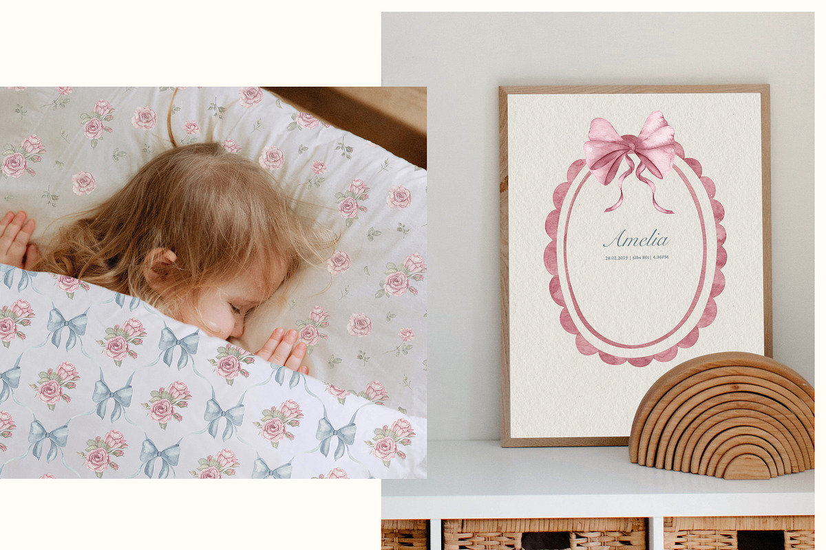 Bows and Roses. Vintage watercolor., a Decorative Illustration by Ooh Lily (Photo 12 of 14)