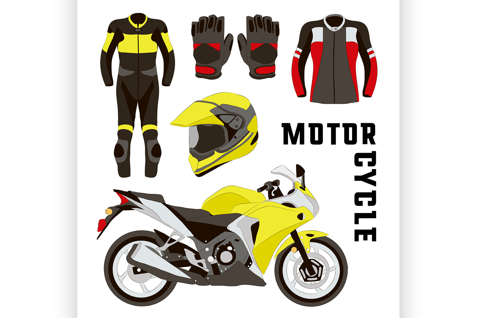 Vector Set Of Motorcycle Accessories by Netkoff  Creative Market