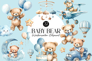 Cute Teddy Bear Baby Shower Clipart, a Decorative Illustration by Primrose Blume