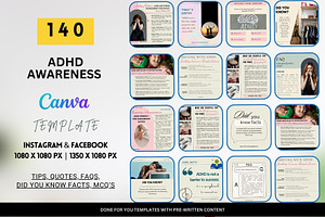 140 ADHD Awareness Canva Templates