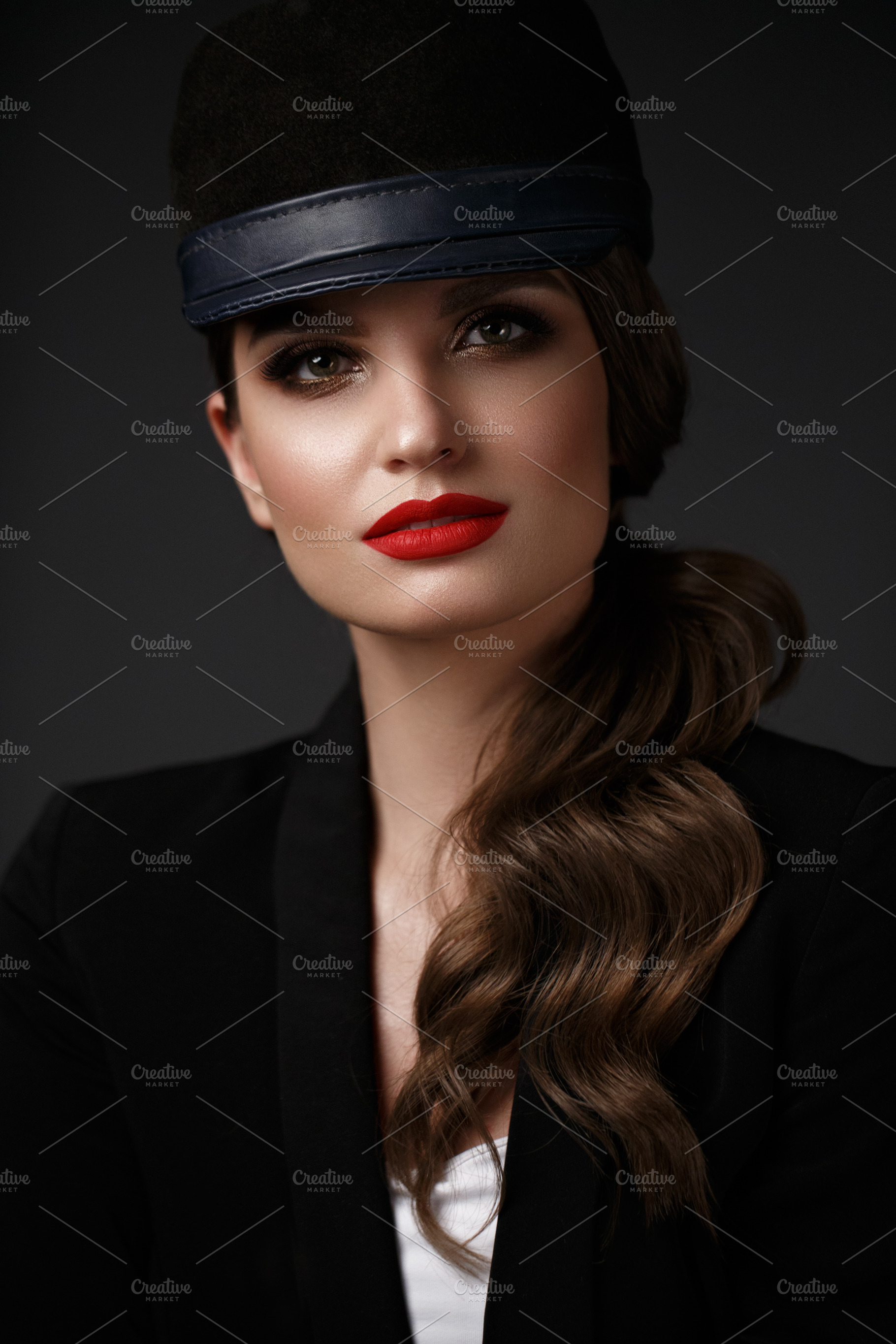 Woman in a fashionable hat stock photo containing beauty and fashion, a Beauty & Fashion Photo by KOBRIN|PHOTO