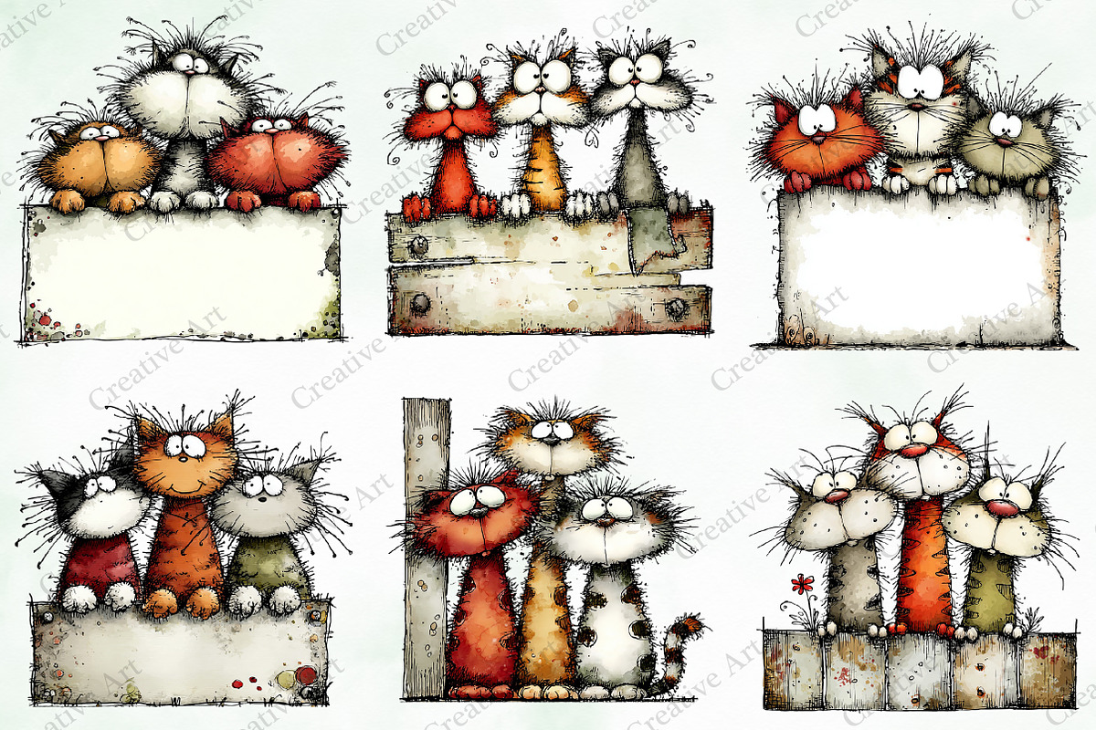 Whimsical Christmas Cats Clipart, an Illustration by Creative Art (Photo 3 of 11)
