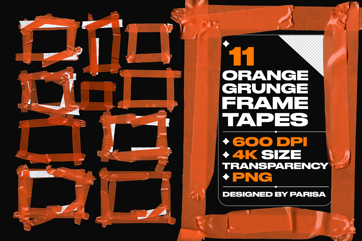 11 Orange Grunge Frame Tapes, a Texture Graphic by Parisa-Artstudio (Photo 1 of 2)