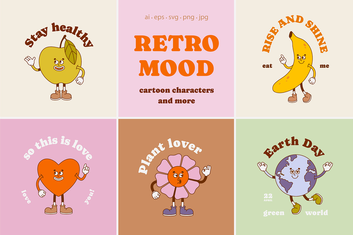 Retro Mood. Cartoon characters., a Decorative Illustration by Sweet Corner (Photo 1 of 12)