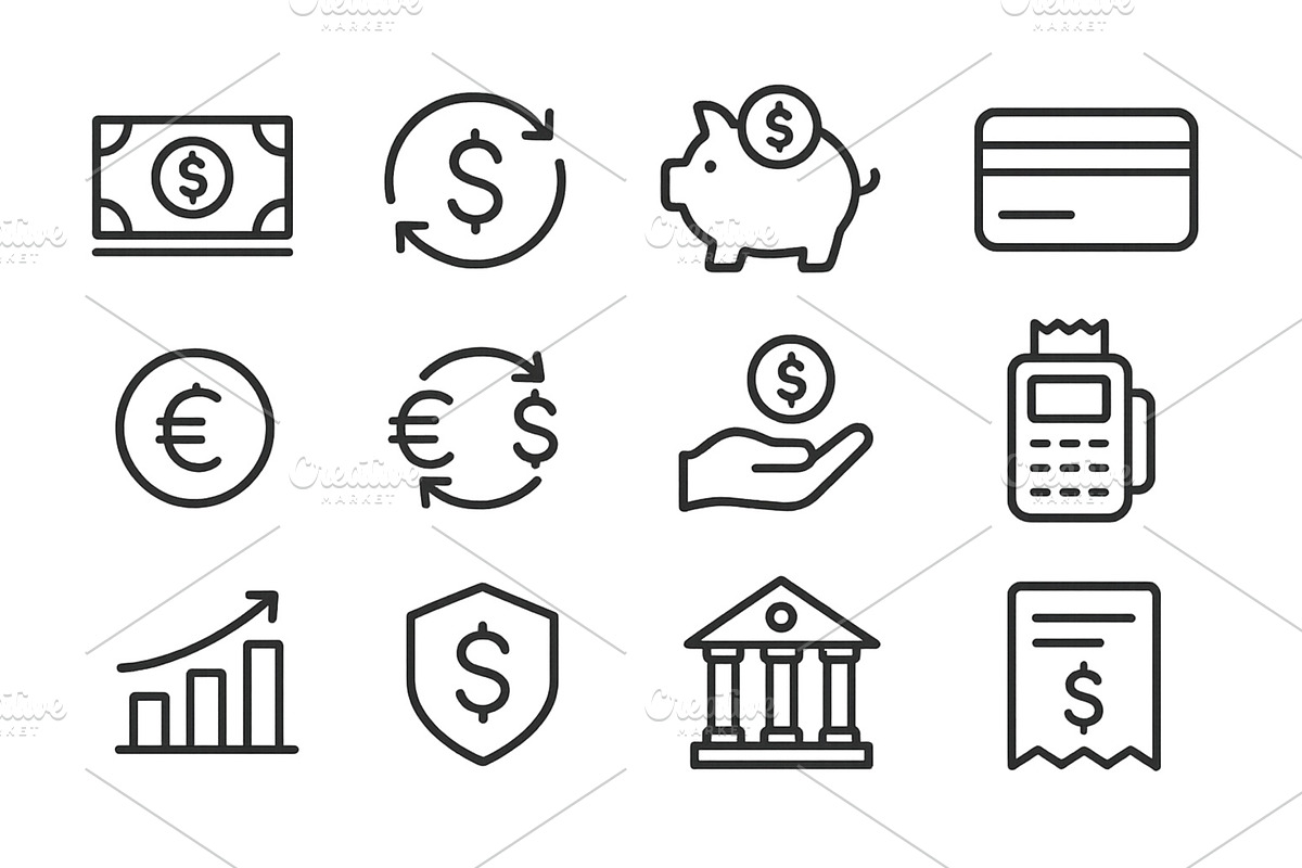 Financial icons depicting currency, a Finance Illustration by ZinetroN