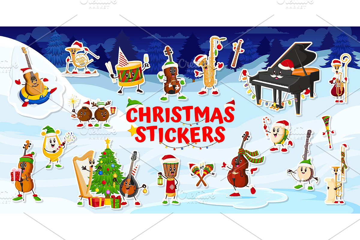 Cartoon Christmas music instruments, an Illustration by Buch&Bee (Photo 1 of 3)