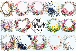 Watercolor Floral Frame Clipart, an Illustration by CraftArtStudio