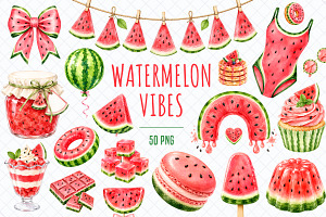 Watermelon Vibes Watercolor Clipart