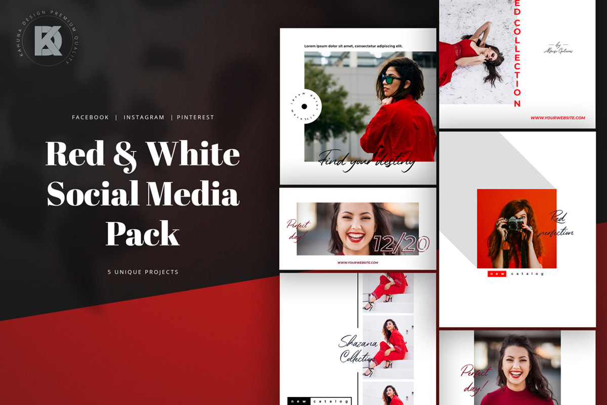 Red & White Social Media Pack, a Social Media Template by Kahuna Design (Photo 1 of 6)