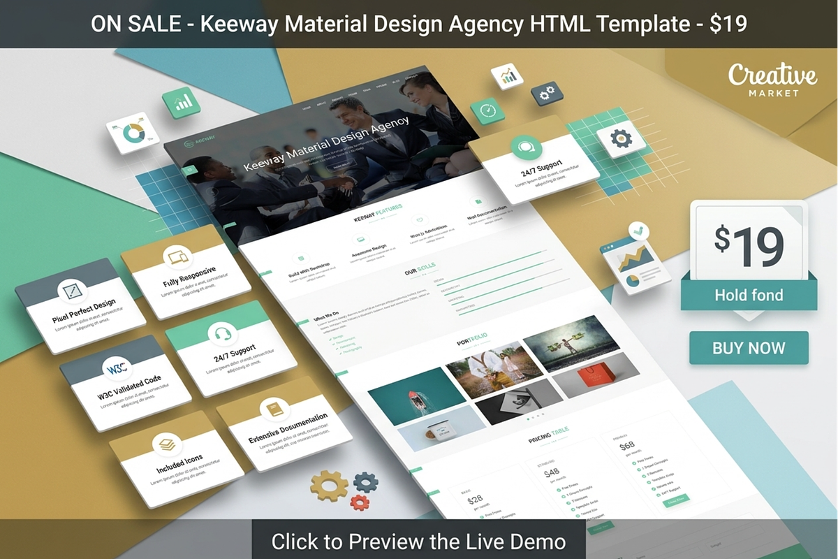 Material Design Agency HTML Theme, a Bootstrap Template by Themeplaza (Photo 1 of 7)