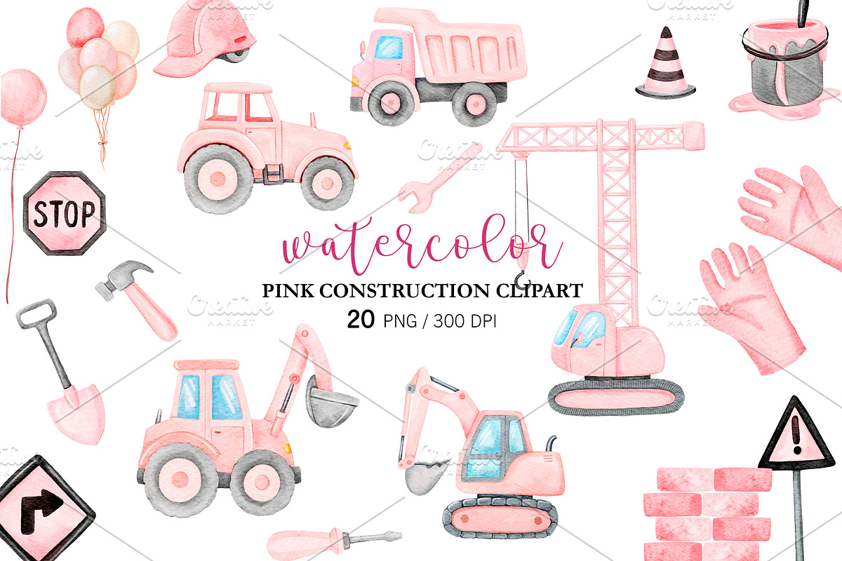 Watercolor Pink Construction PNG, an Object Illustration by PatternPalette (Photo 1 of 3)