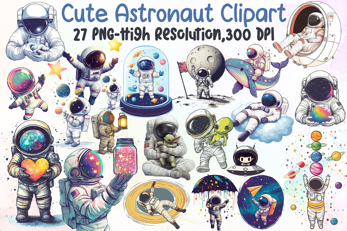 Watercolor Cute Astronaut Clipart, an Illustration by Sublimation Artist (Photo 1 of 6)