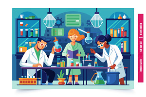 Scientists in a Lab Scene, an Illustration by Tanuart