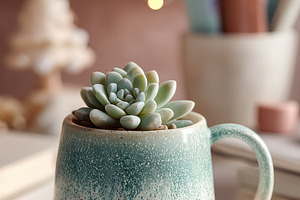 Succulent in a Teal and Peach Mug Co, a Photo by Pixeness Studio