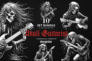 10 Bundle Dark Art Skull Guitarist, an Illustration by Morspective