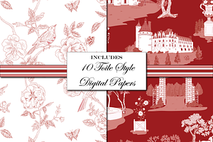 Red Toile De Jouy Patterns