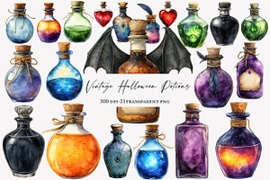 Vintage Halloween Potions Clipart, an Illustration by Designworld