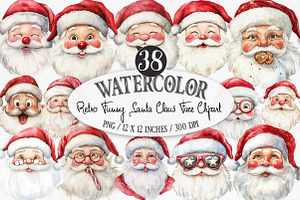Retro Funny Santa Claus Face Clipart, an Illustration by Designking