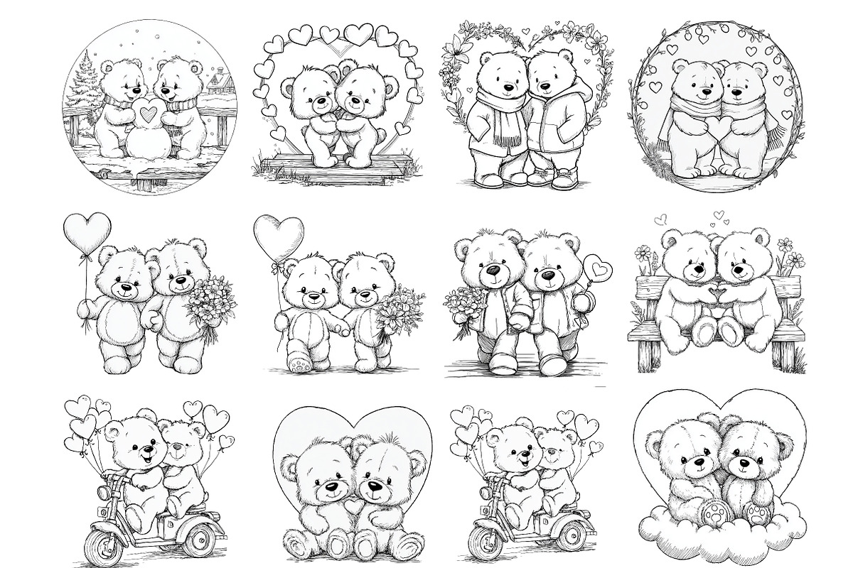 Bear Couple Line Art Clipart, an Illustration by DreamArtGraphic (Photo 2 of 4)