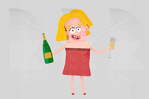 Woman holding champagne bottle and g