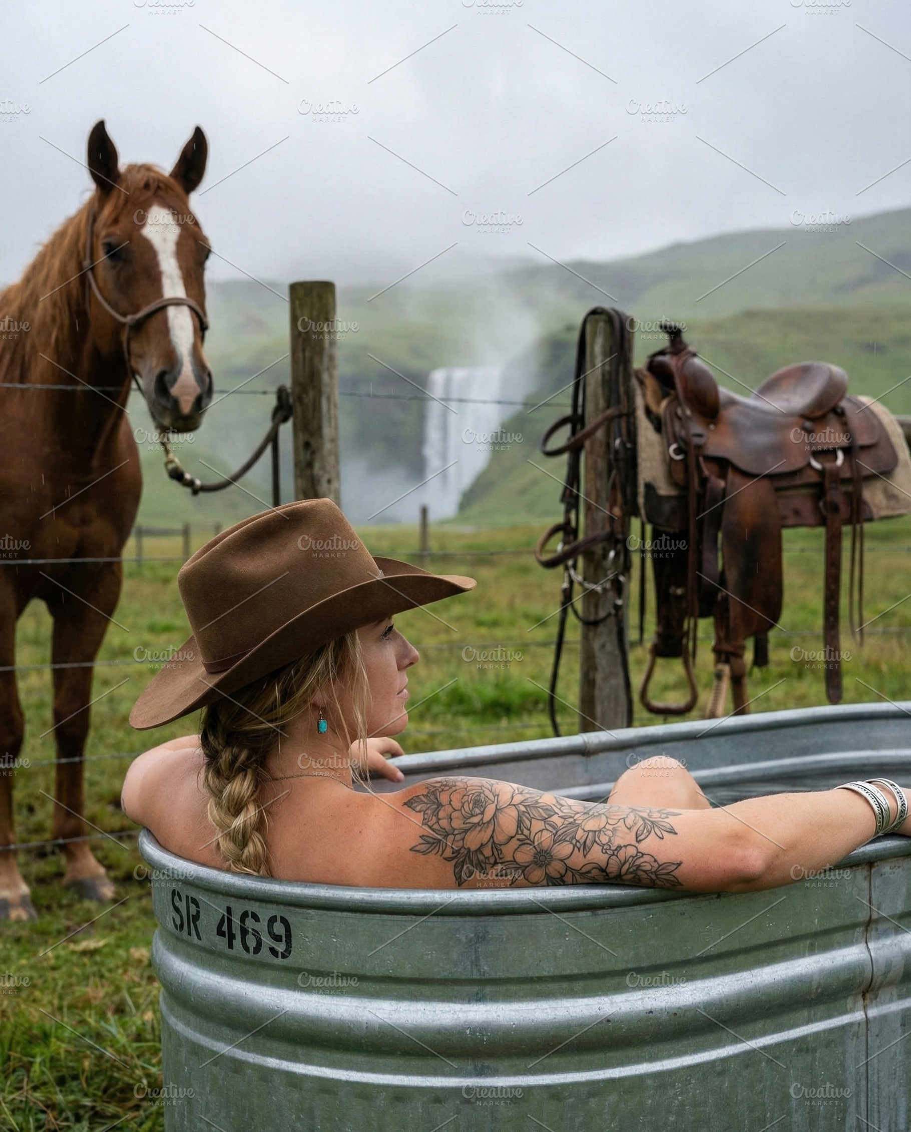 Cowgirl Relaxes in Outdoor Tub, a Person Photo by Virgo Studio