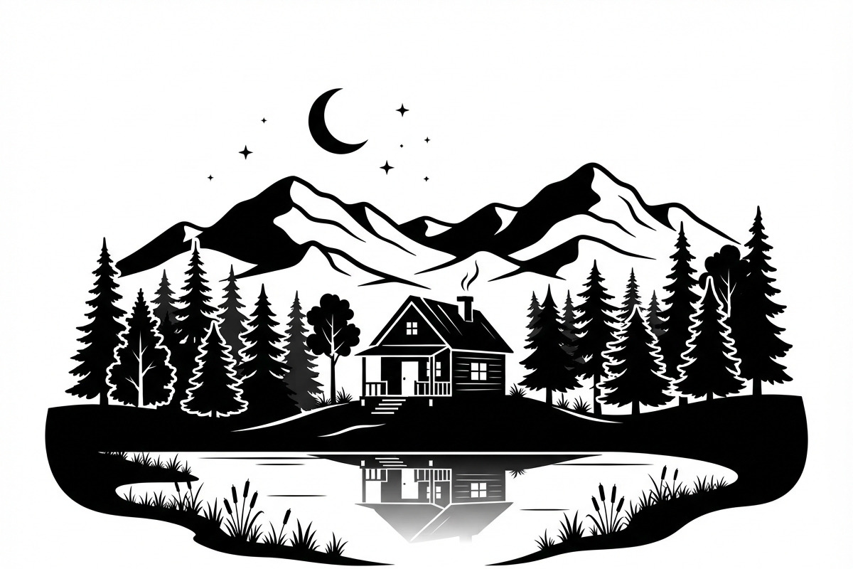 50 Forest Cabin Landscape Silhouette, an Empty State Illustration by Amazin_art (Photo 20 of 38)